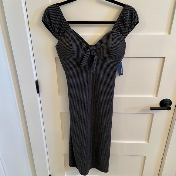 Ardene Black and Gray Striped Ribbed Dress - Picture 1 of 14